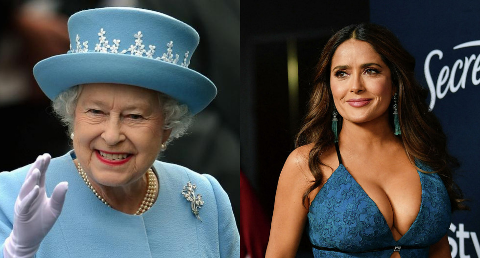 Salma Hayek y Reina Isabel II