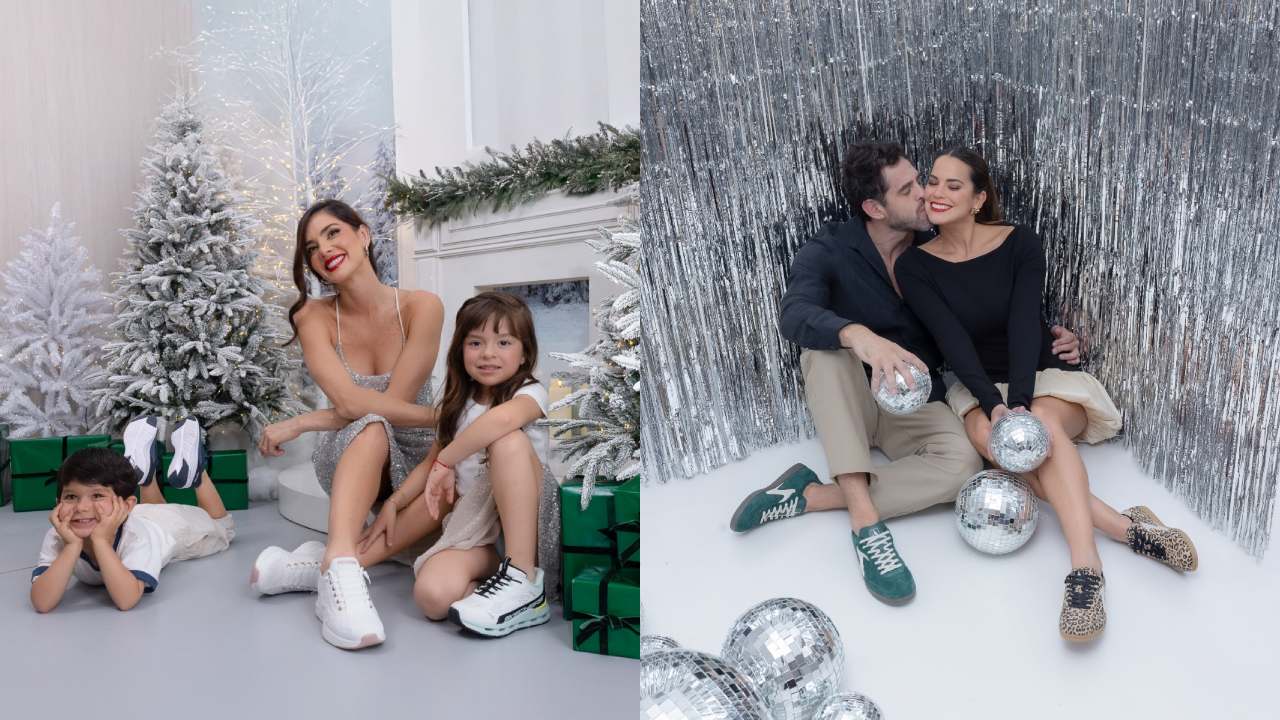 Korina Rivadeneira, Valeria Piazza, Stefano Meier y Arianna Fernández en sesión de fotos.